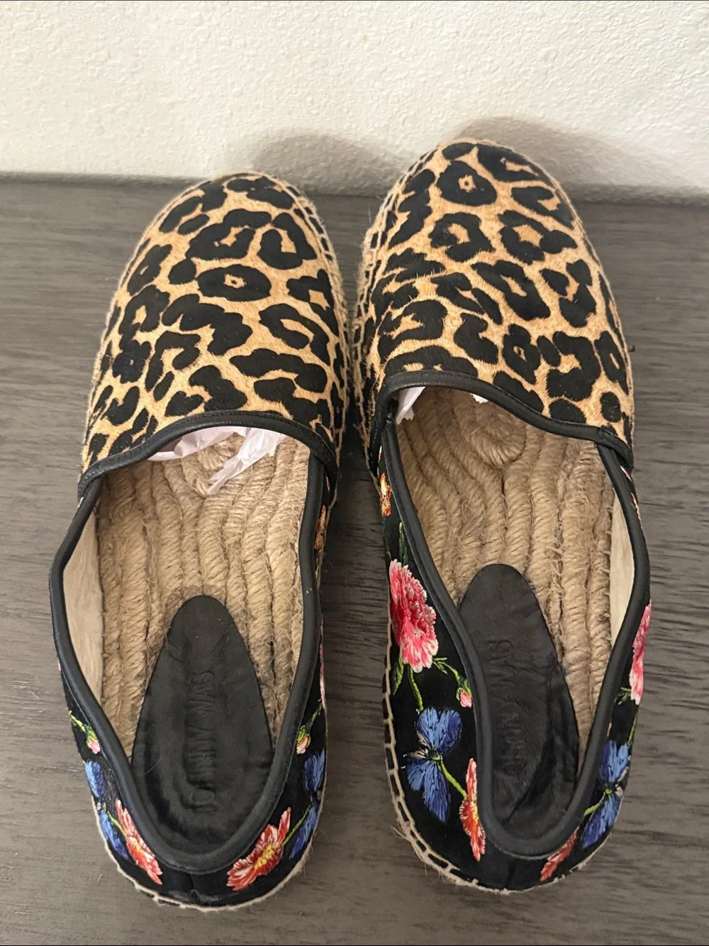 Johnny Was Garden Leopard Cheetah Espadrille Embroidered Floral Flats Size 10M